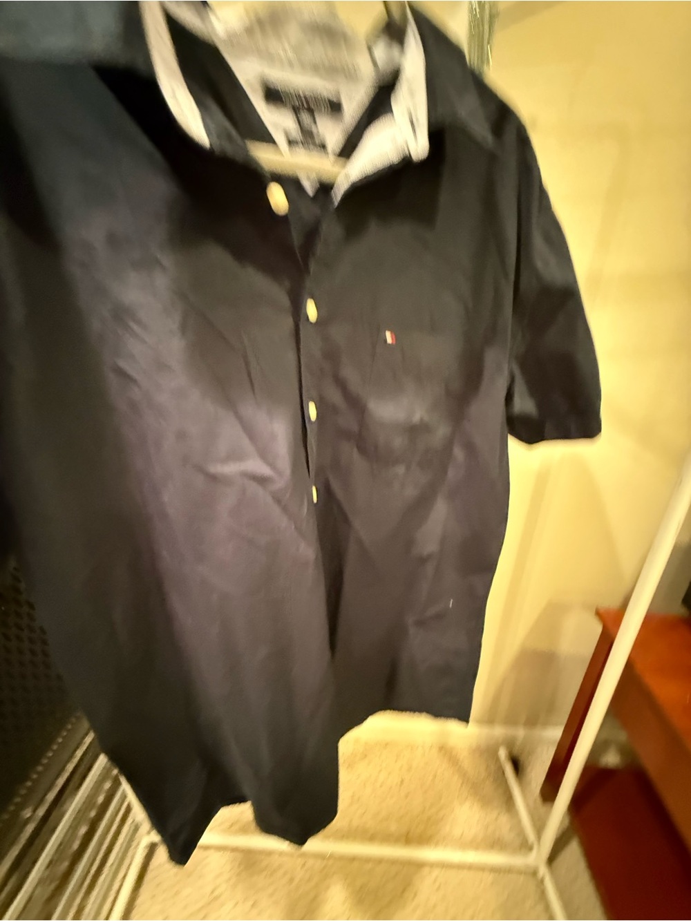 Tommy Hilfiger Black Polo with White-Trim Contrast Collar